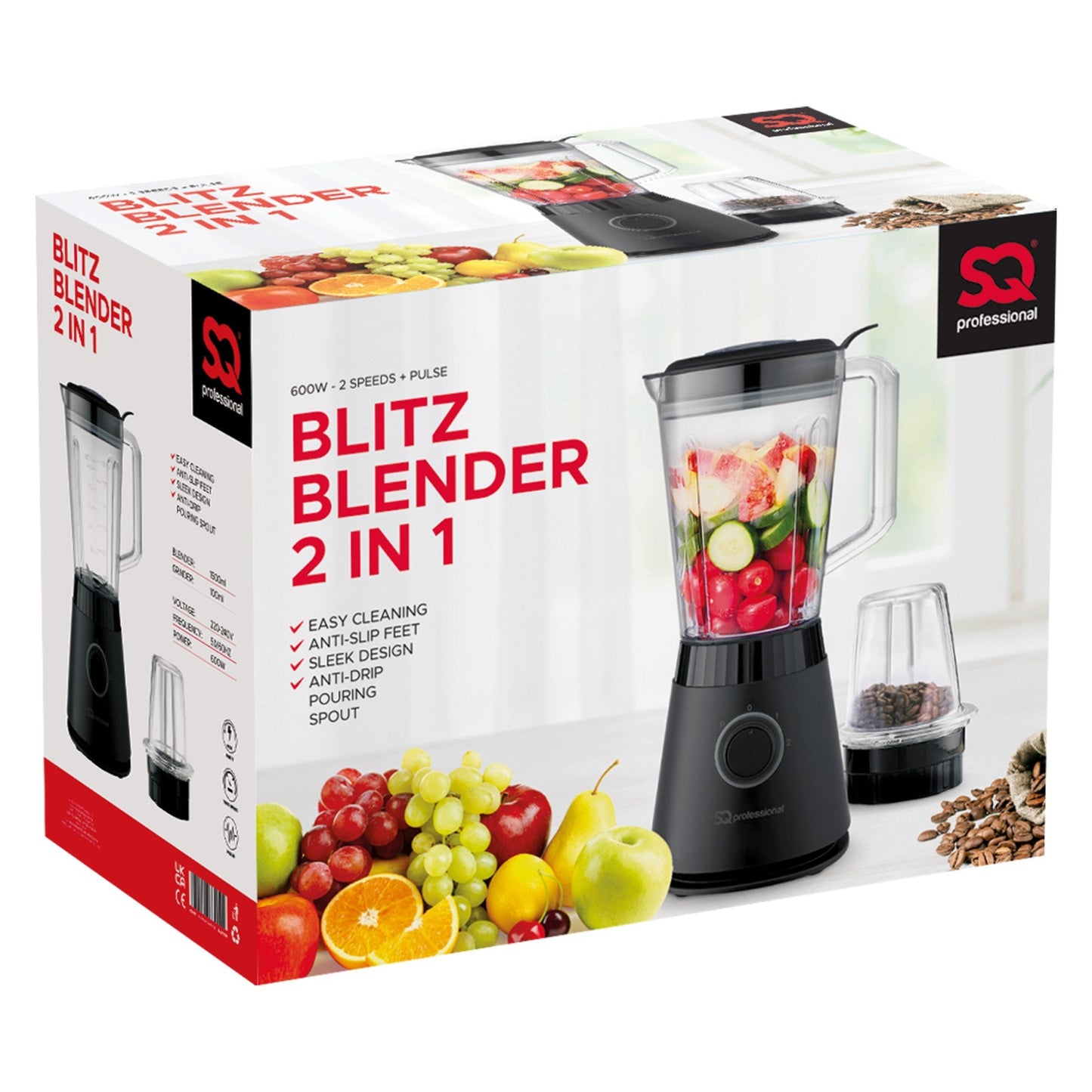 SQ Professional Blitz Blender & Grinder 2 in 1 Black 600W 10957 A