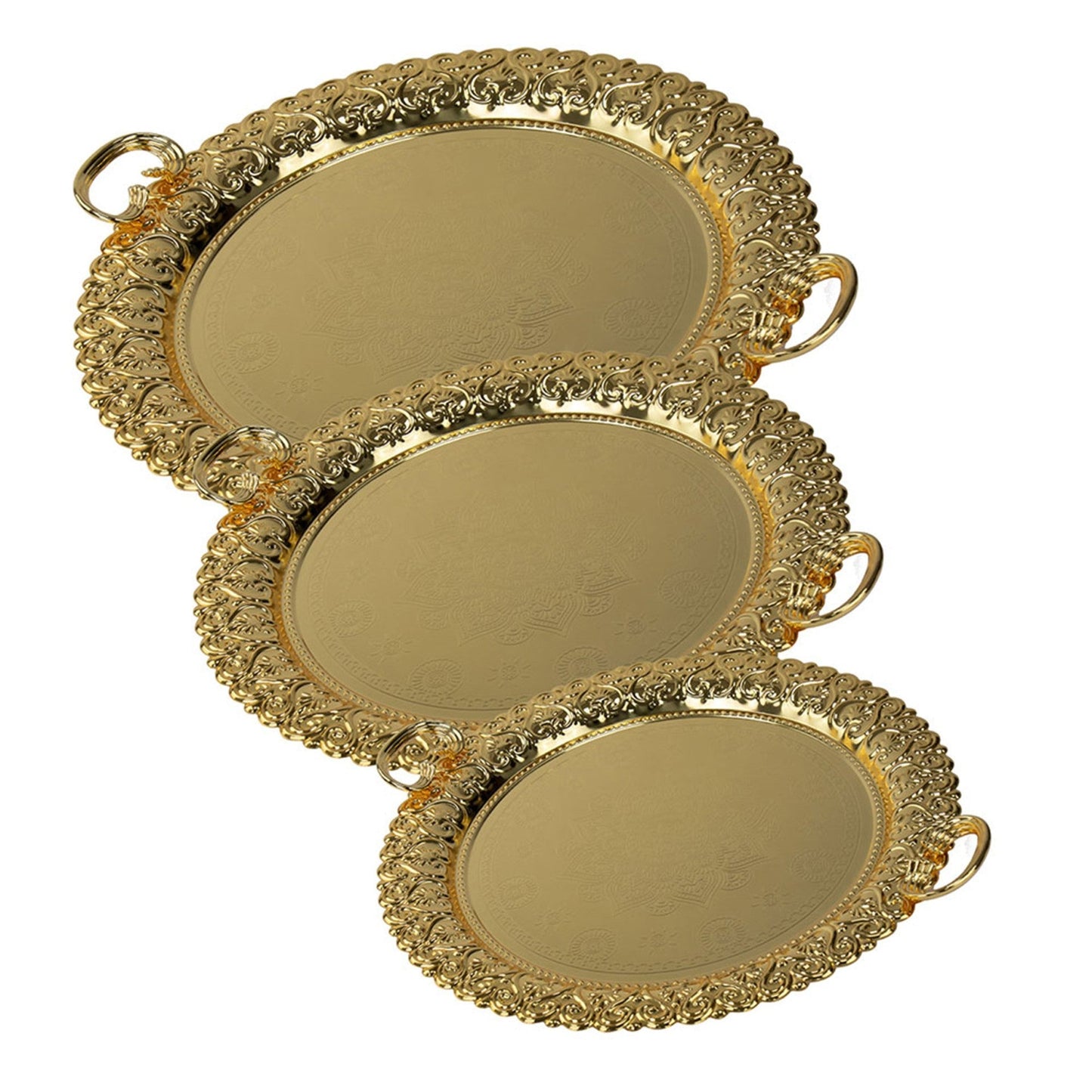 SQ Professional Durane Ornate Party Serving Tray Gold 51532FG Set of 3 Round 10976