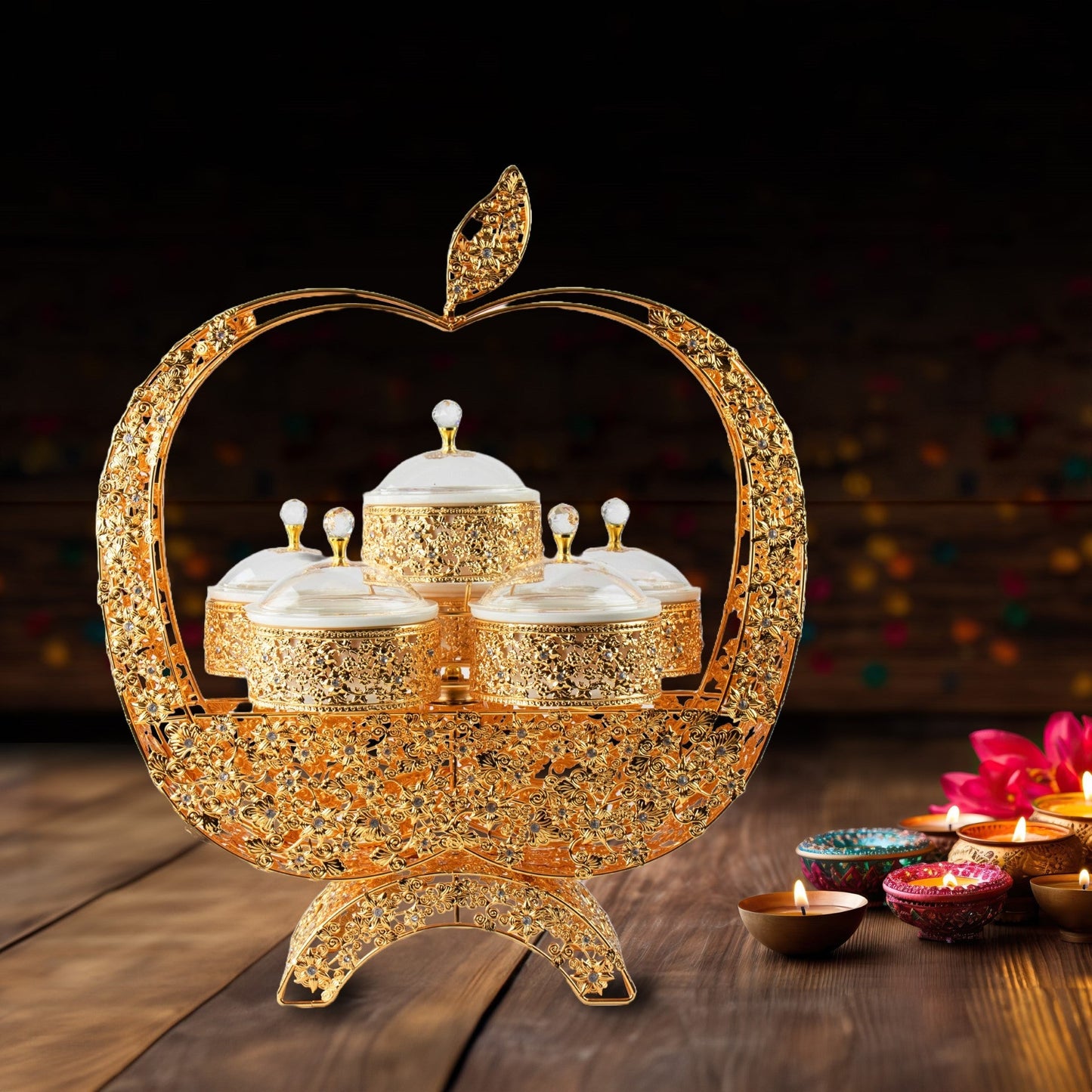 Durane Metal / Plastic Ornate Party Serving Tray Stand Gold A045G Apple 11038