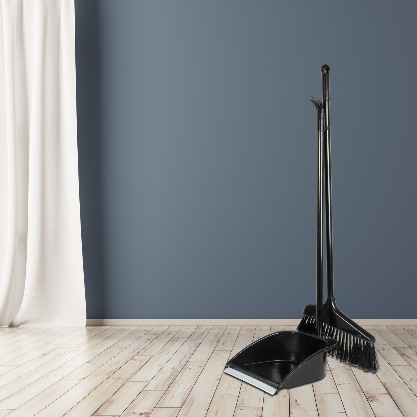 Plastic Dustpan and Brush Set of 2 Long Handle Assorted Colours 11064