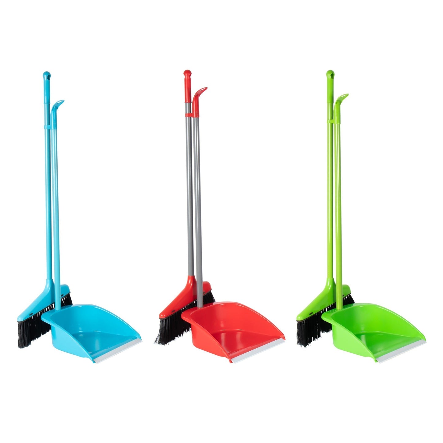 Plastic Dustpan and Brush Set of 2 Long Handle Assorted Colours 11065