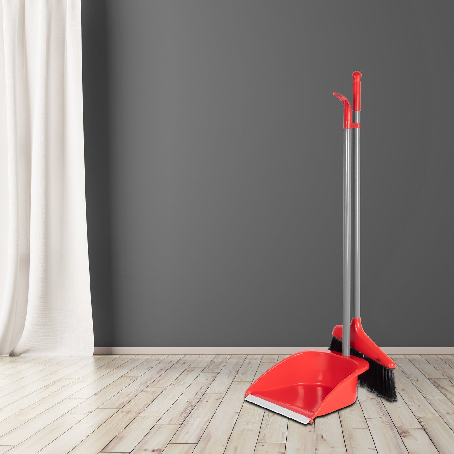 Plastic Dustpan and Brush Set of 2 Long Handle Assorted Colours 11065