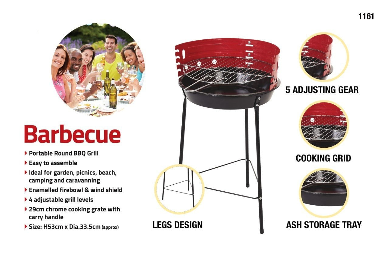 Portable Round BBQ Grill 14" with 4 Adjustable Grilling Levels 1161