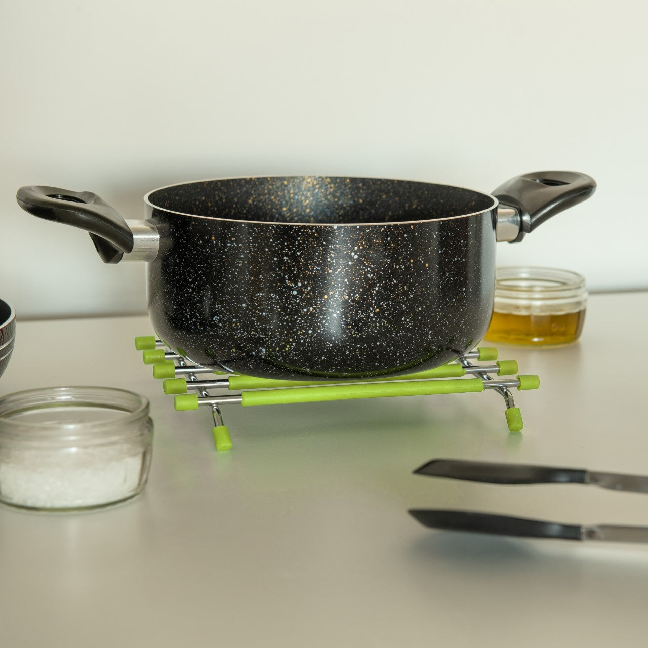 SQ Pro Elite Stainless Steel and Silicone Pan Trivet 20 x 21 cm Green 6226