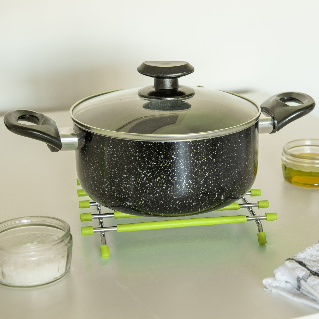 SQ Pro Elite Stainless Steel and Silicone Pan Trivet 20 x 21 cm Green 6226