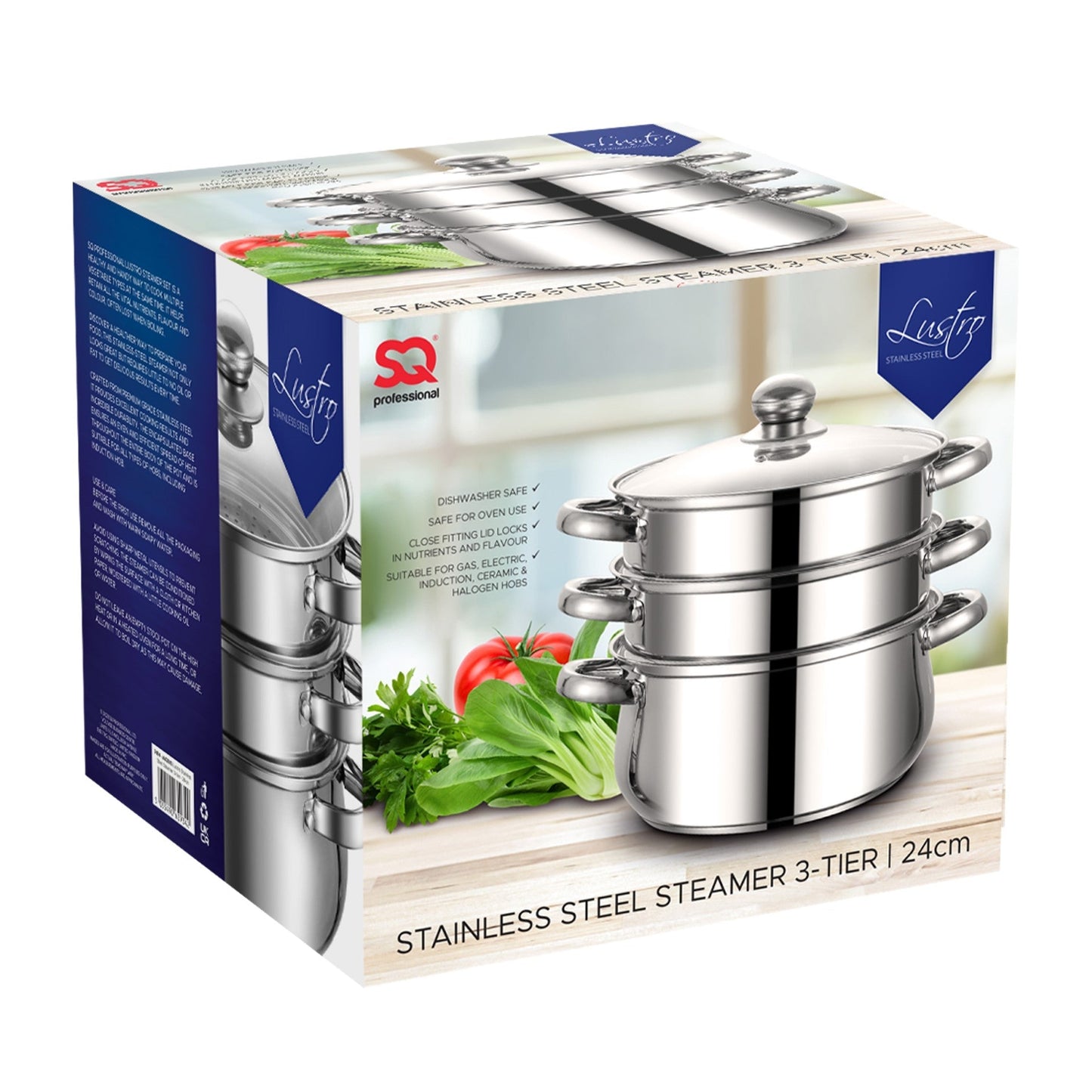 SQ Professional Lustro Stainless Steel Steamer 3 Tier 20 cm 3L 10944