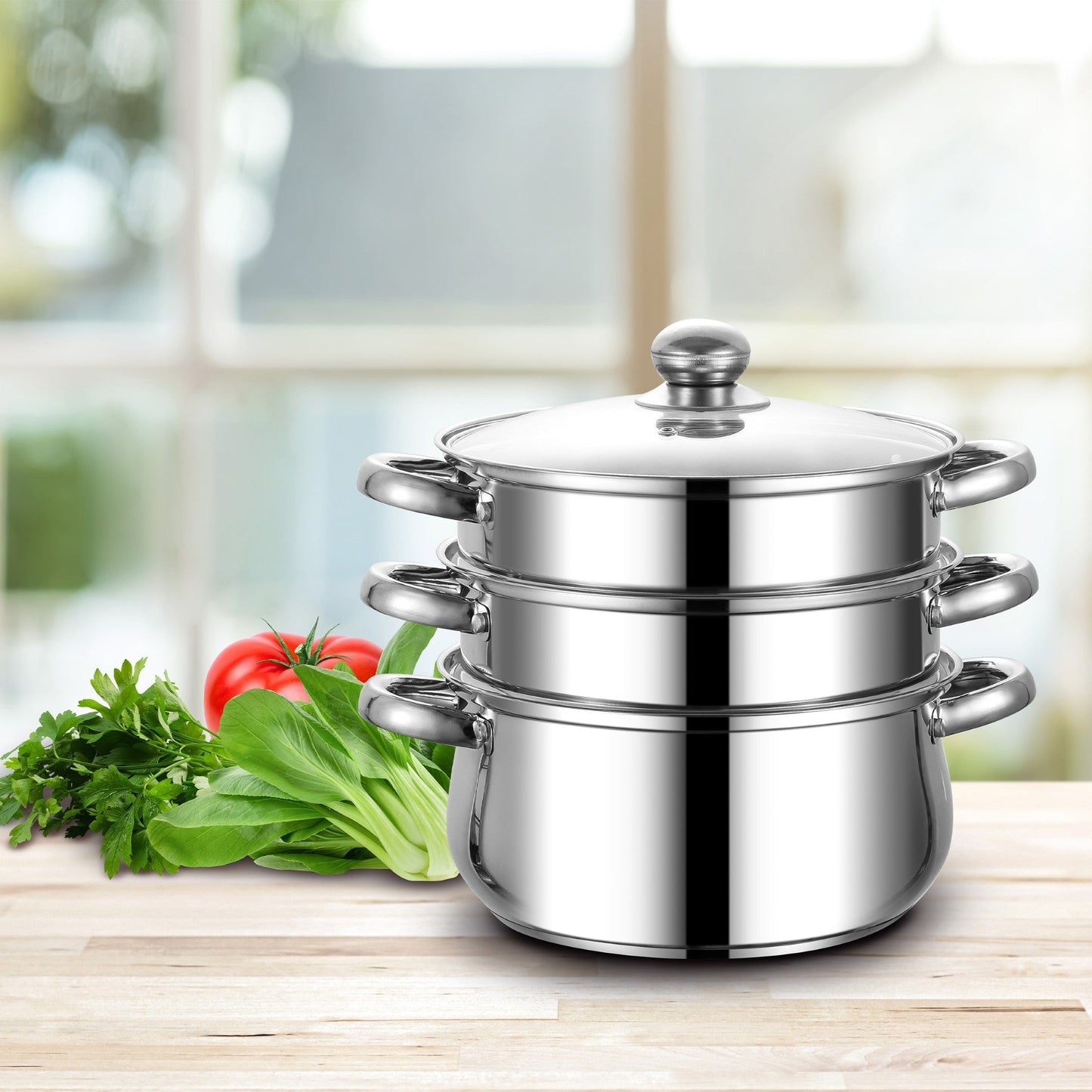SQ Professional Lustro Stainless Steel Steamer 3 Tier 20 cm 3L 10944