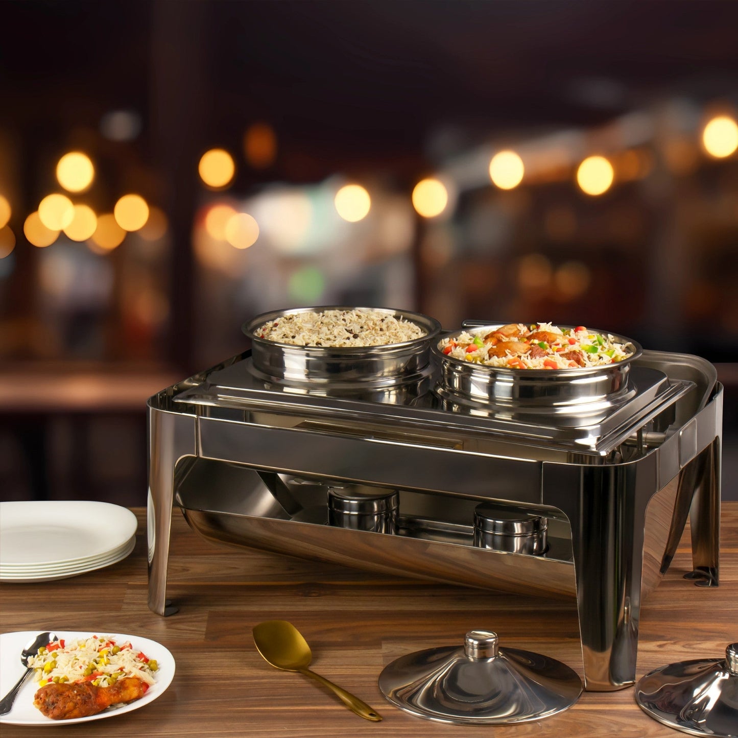 SQ Professional Banquet Chafing Dish with Roll Top and 2 Soup Pots Oblong Silver 2 x 4.5L 7924