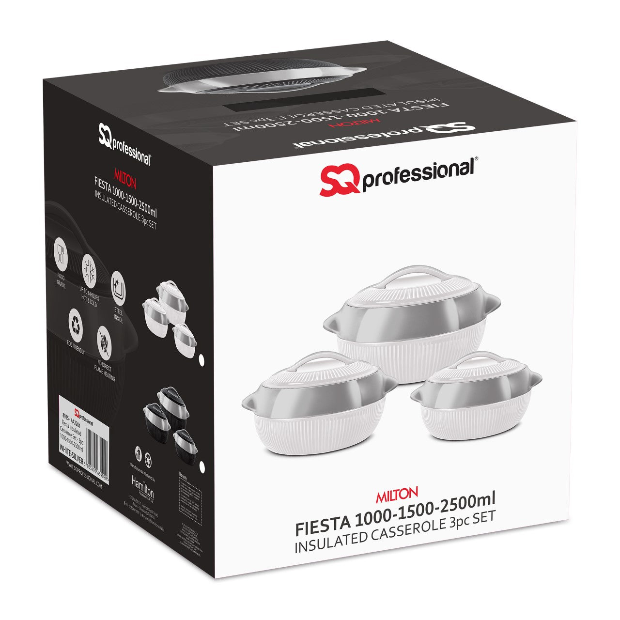 SQ Professional Fiesta Insulated Casserole Hot Pot Set of 3 White-Silver 8935