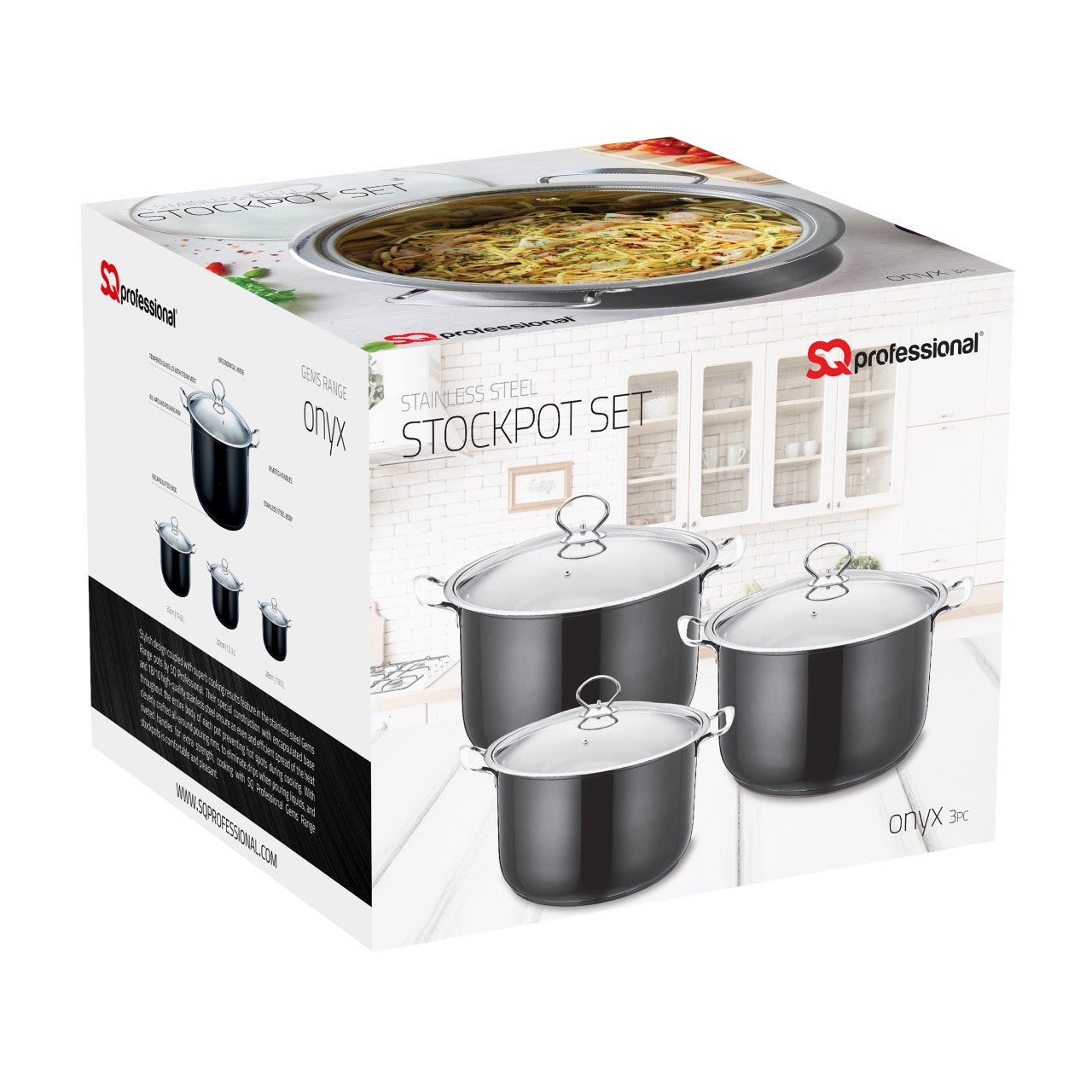 Gems Stainless Steel Stockpot Set 3PC Onyx 5780 10-12.30-14.60L 9578 (Big Parcel)