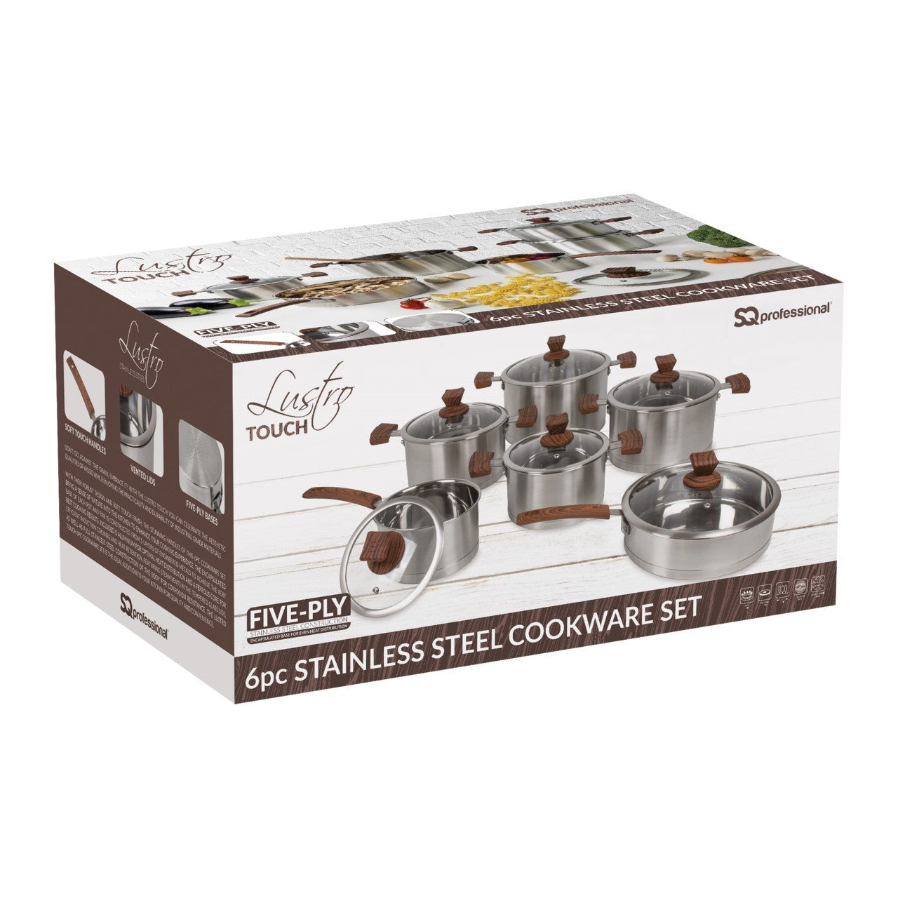 Lustro Touch Stainless Steel Cookware Set 6pc Brown 9965