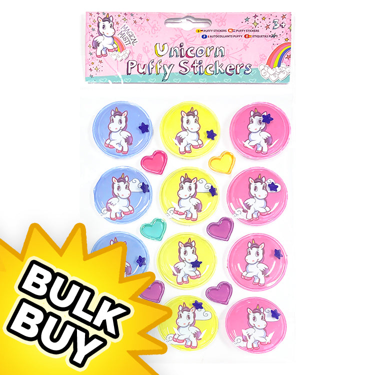 Unicorn Super Puffy Sticker Packs x 12 ( BULK BUY )