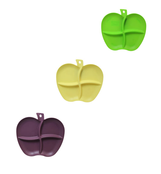 Plastic Sectioned Appetisers Plate Apple Design Assorted Colours