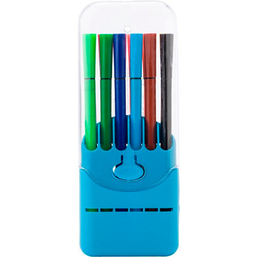 12 Pack Colouring Marker Pens In Holder Case Assorted Colours