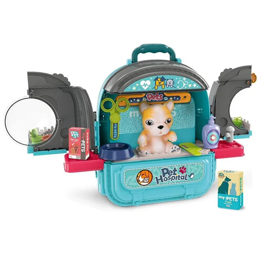 Pet Hospital Backpack With Doggy Figure & Accessories Playset - Blue