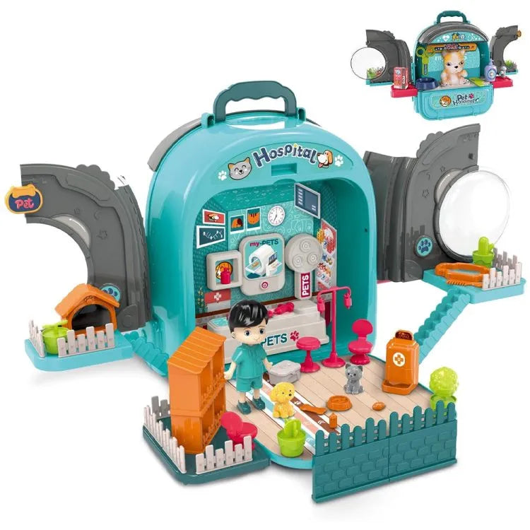 Pet Hospital Backpack With Doggy Figure & Accessories Playset - Blue