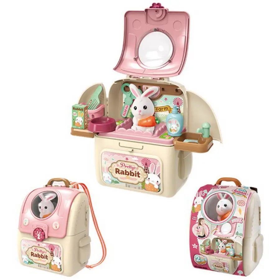 Cute Bunny Rabbit Pet Set Backpack & Toy Playset