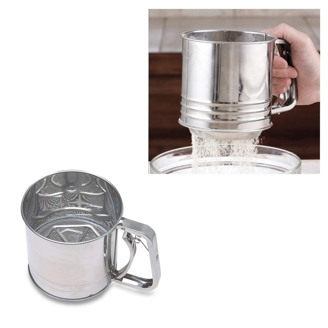 Stainless Steel Flour Sifter Easy Squeeze Trigger Handle Fine Flour Sifter 10 x 10cm 0113