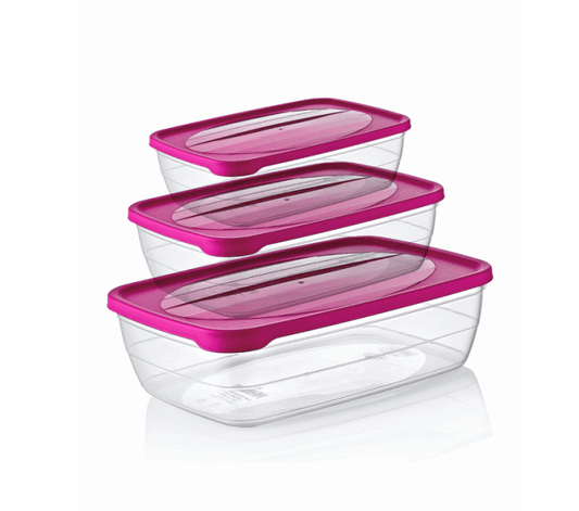 Hobby Trend Rectangular Food Storage Containers 3pcs 0.6 / 1.2 / 2 Litre Assorted Colours 021010