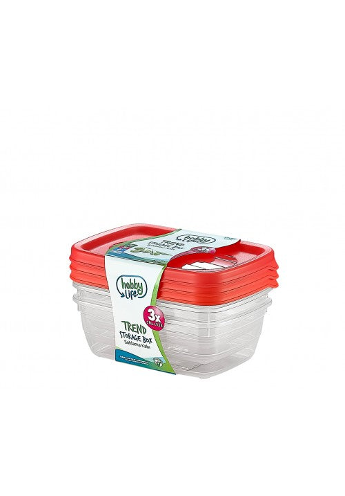 Hobby Trend Rectangular Plastic Food Storage Container 0.3 Litre Pack Of 3 Assorted Colours