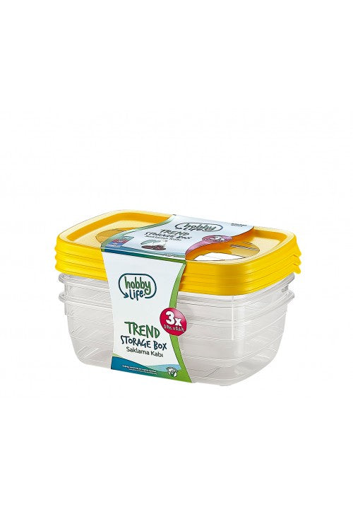 Hobby Trend Rectangular Plastic Food Storage Container 0.6 Litre Pack Of 3 Assorted Colours