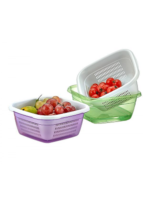 Hobby Emerald Square Basin Bowl With Strainer Plastic 1.3Lt Assorted Colours (Parcel Rate)
