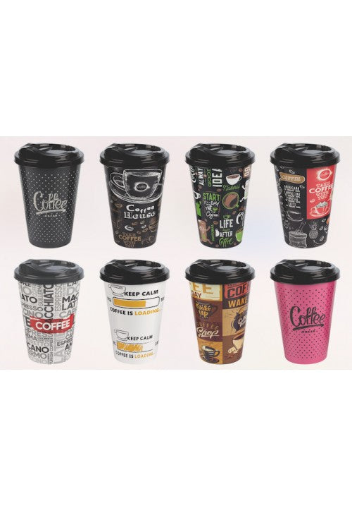 Hobby Plastic Reusable Travel Coffee Cups 450ml Assorted Designs 031273