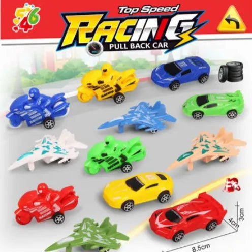 12 Pieces Racing Set - Cars, Bikes & Planes