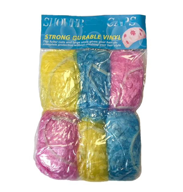 Disposable Plastic Shower Cap Pack of 6 Assorted Colours 0345