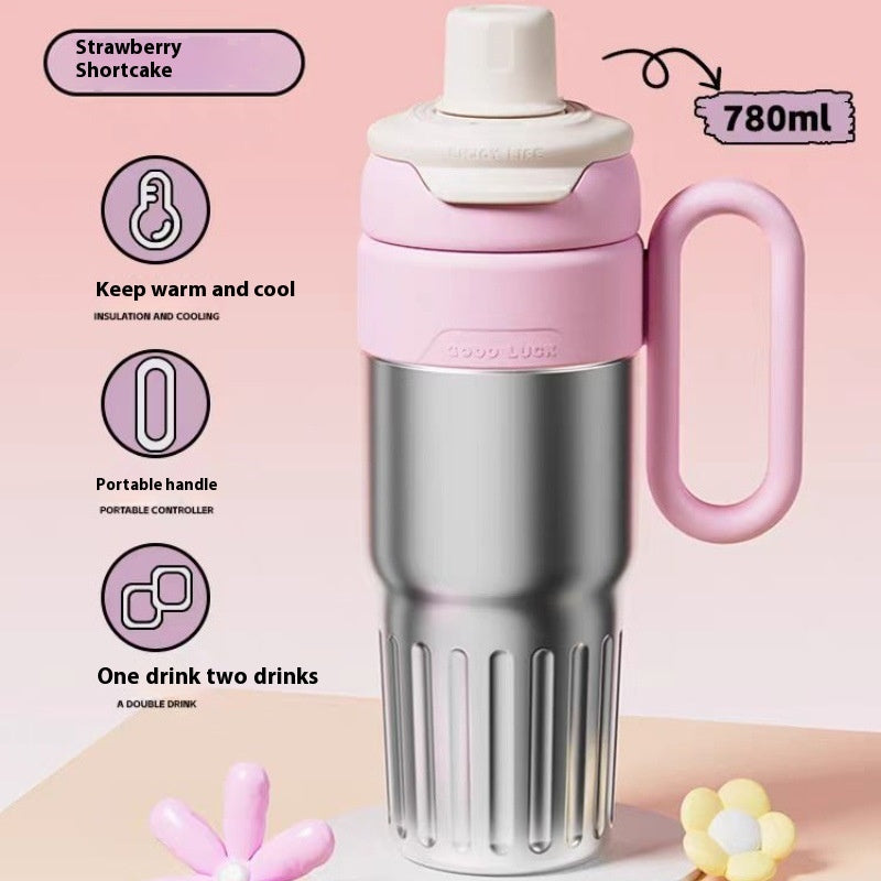780ml Gradient Double Drink Thermal Cup Stainless Steel With Lid Coffee Cup Thermos Large Capacity Straw Cup