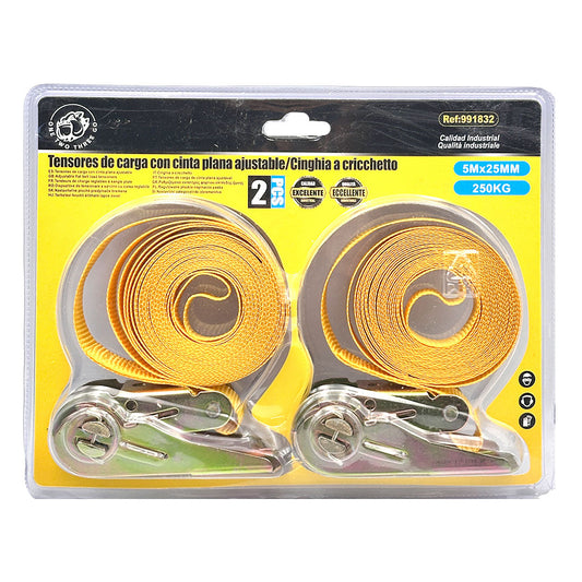 2-Pack Ratchet Straps – 5M X 25Mm Polyester & Iron, 250Kg Capacity