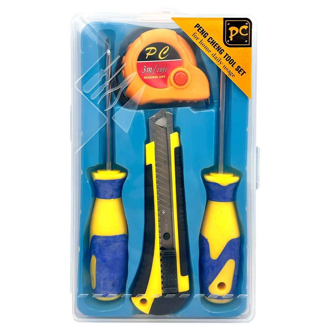 4-Piece Hand Tool Set – Utility Knife, Screwdrivers & Measuring Tape