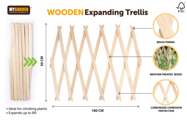 Garden Expanding Wooden Trellis Natural 180 X 30 Cm (Parcel Rate)