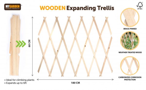 Garden Expanding Wooden Trellis Natural 180 X 60 Cm (Parcel Rate)