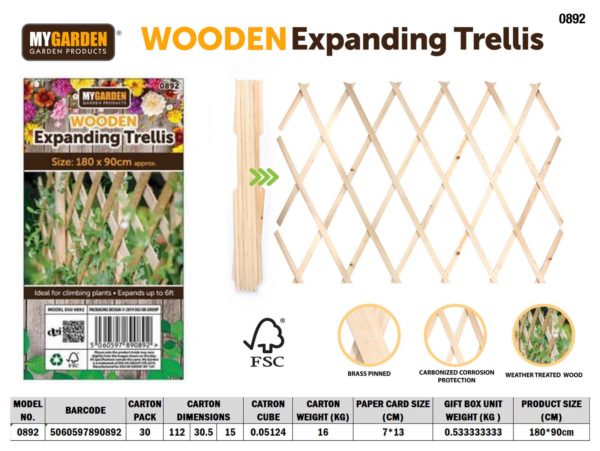 Garden Expanding Wooden Trellis Natural 180 X 90 Cm (Parcel Rate)