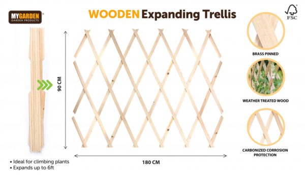 Garden Expanding Wooden Trellis Natural 180 X 90 Cm (Parcel Rate)