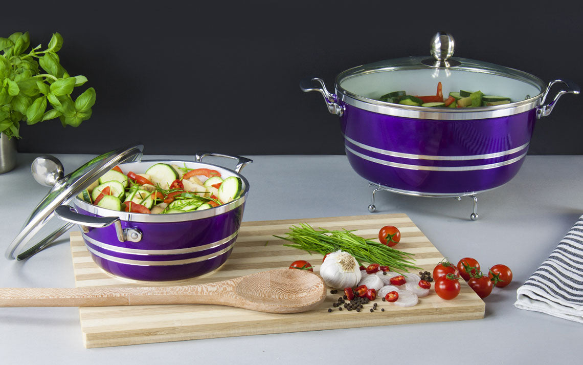 Sq Professional Metallic Die Cast Stockpot Set Of 5 Amethyst