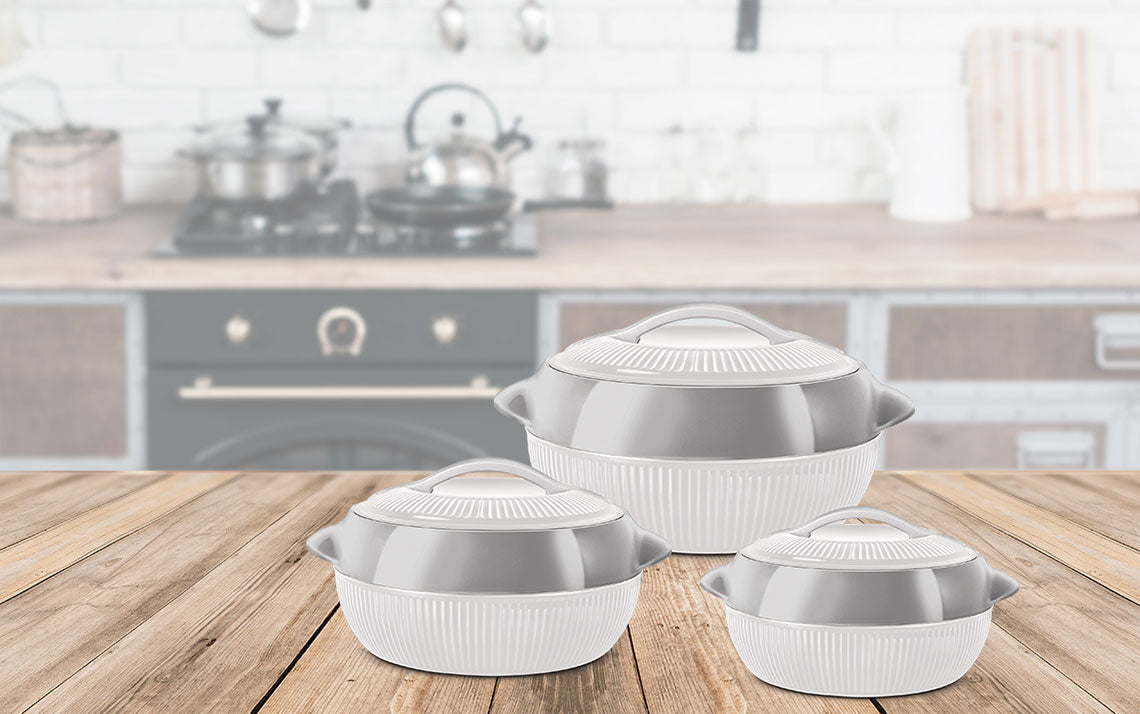 Sq Professional Fiesta Insulated Casserole Hot Pot Set Of 3 White – Silver