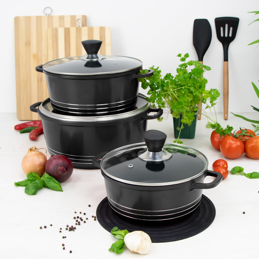 Laria Non Stick Die Cast Stockpot Pan Set 3Pcs Black 10181 /