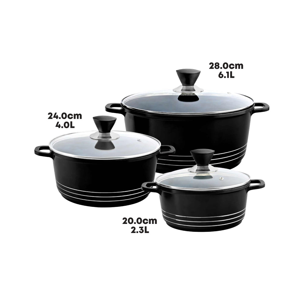 Laria Non Stick Die Cast Stockpot Pan Set 3Pcs Black 10181 /