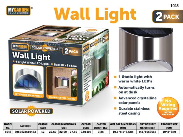 Garden Solar Powered Wall Light 2pk 10 x 8 x 5 cm 1048