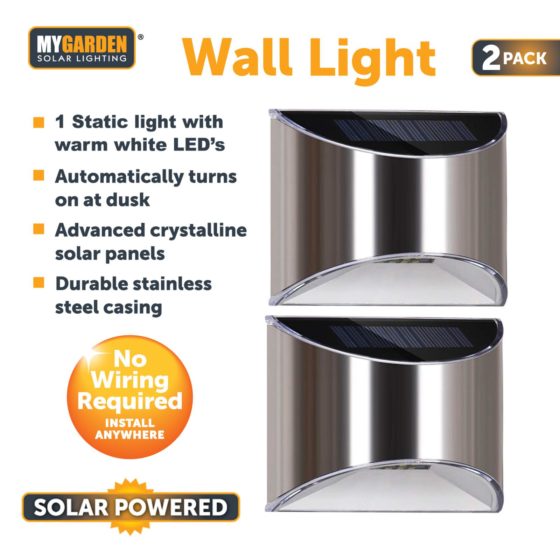 Garden Solar Powered Wall Light 2pk 10 x 8 x 5 cm 1048