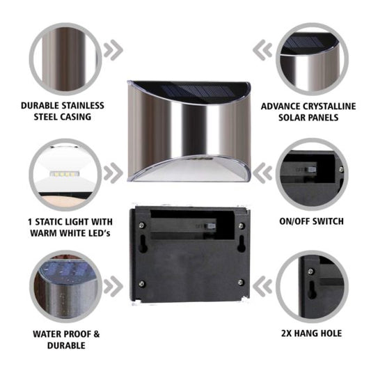 Garden Solar Powered Wall Light 2pk 10 x 8 x 5 cm 1048
