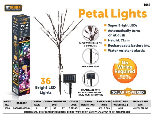 Garden Solar Powered Petal Lights Bright White 71cm 36 LED 1054