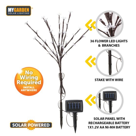 Garden Solar Powered Petal Lights Bright White 71cm 36 LED 1054