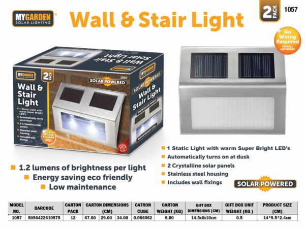 Garden Wall & Stair Light 2 Pack LED Solar Energy 1057