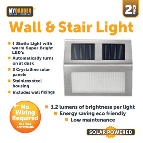 Garden Wall & Stair Light 2 Pack LED Solar Energy 1057