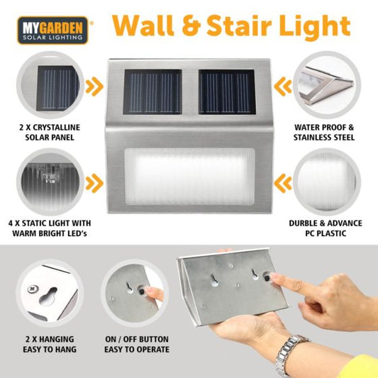 Garden Wall & Stair Light 2 Pack LED Solar Energy 1057