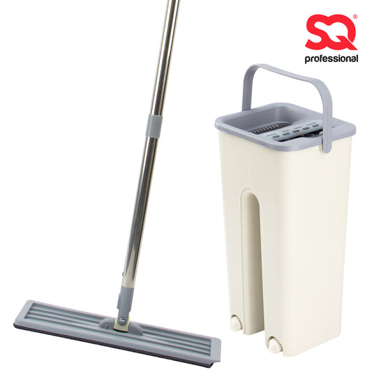 SQ Flat Mop Bucket Set Plastic 5L Cream Beige - Grey 10609 A