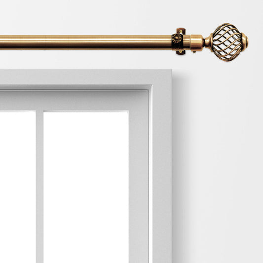 Extendable Curtain Pole with Round Cage Finials Brass 16 Rings 1-2m 10753 A